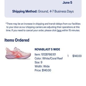 Asics NOVABLAST 5 Wide White Coral Reef Athletic Shoes